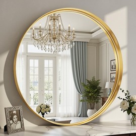 Furnbar Round Bathroom Mirror, 20 Inch Gold Circle Mirror with Metal Deep Frame, Round Mirrors for Wall Decor, Vanity, Entryway, Living Room