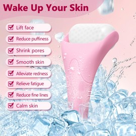 Pjordo Ice Roller for Face & Eye, Vitamin E Rose Oil & Gua Sha Set, Gua Sha Oil for Face & Body, Reduces Puffiness Relieves Migraines Skin Care Tools, Facial Massager Tool & Self Care Gifts for Women