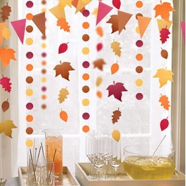 Fall Bunting Banner Thanksgiving Decorations Maple Leaves Streamers Hanging Garlands Paper Flag for Thanksgiving Day,Autumn,Birthday,Fall Harvest Party,Wedding,Baby Shower,Holiday Decoration