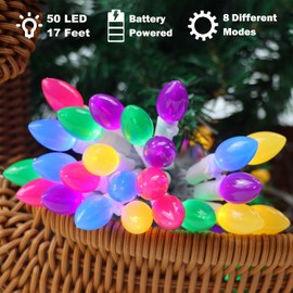 HUGSVIK Easter Lights Battery Operated, 50 LED 17FT Easter Pastel Light with White Cord, 8 Modes Indoor Outdoor Easter String Lights for Home Bedroom Patio Window Christmas Easter Decorations