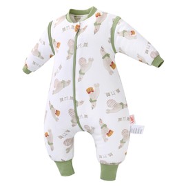 LAT Baby Sleeping Bag with Feet 2.5 TOG Winter Warm Toddler Sleeping Bag with Legs Long Sleeves Removable Baby Sleep Sack 100% Cotton Wearable Blanket for Girls Boys (Sea Lion, L (2-4 Years))