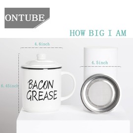 Ceramic Bacon Grease Container Keeper with Strainer (White)