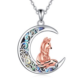 JERWLI Fox on Moon Necklace 925 Sterling Silver Fox Pendant Jewelry Gifts for Women Fox Lovers