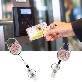 BBXWANG Badge Holder, Rainbow Retractable Badge Holder with Reel and Neck Lanyard Strap, ID Badge Holder, Pink Rainbow