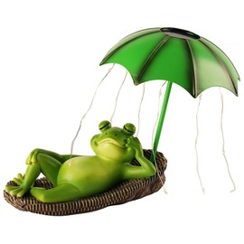 ieron Enchanting Outdoor Solar Frog Statue with Umbrella,Garden Frog Ornaments,Home Decor Delight,Waterproof Lights,Patio/Balcony/Yard Adornment