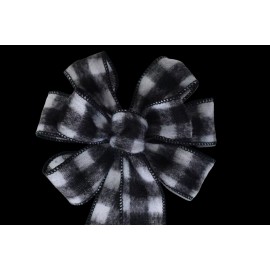 Dogwood Farm Market Small 5-6" Hand Made White & Black Buffalo Plaid Wired Christmas Bow - Wreath