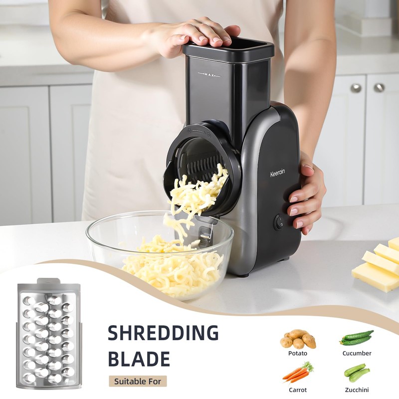 Electric Cheese Grater, Rotary Vegetable Slicer with 4 Interchangeable Drum