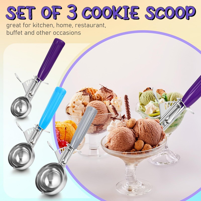 Reallnaive 3 Pcs Release Cookie Scoops Ice Cream Scooper with