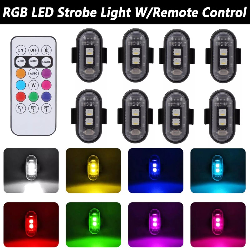 Mttzone 8PCS Wireless RGB LED Strobe Light Car Bike Motorcycle