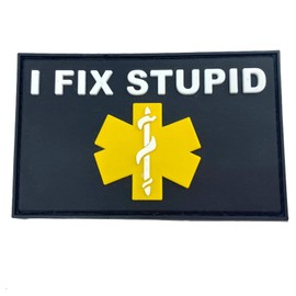 I Fix Stupid Medic Tactical Airsoft PVC Velcro Emblem Badge Patch, black / yellow