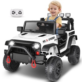 Hikole 12V Electric Jeep Car Ride on Kids 1 Seater Power Wheels Toys Truck with Music Bluetooth Battery Led Lights Safety Belt Foot Pedal Remote Control Dual Steering Shock System for Big Boys Girls
