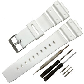G-Shock Watch Band Replacement for Casio DW-5900 DW-6100 DW-6695 DW-6900 G-6900 GW-M5610 DW-5600E GW-6900 (J1, White/Silver Buckle)
