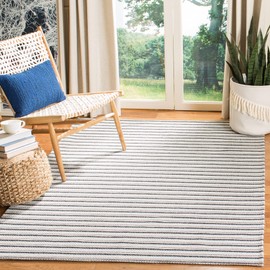MARTHA STEWART x SAFAVIEH 8'0" x 10'0" Charcoal/Grey MSR419H Contemporary Stripe Cotton Area Rug