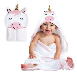 Mother's Choice Baby Towel With Hood - 100% Cotton Ultra Soft and Absorbent (84x84cm) Large Baby Bath Towel for Newborn and Infant, Toddler Bath Towel for Boys and Girls, 3D Unicorn Hooded Baby Towel