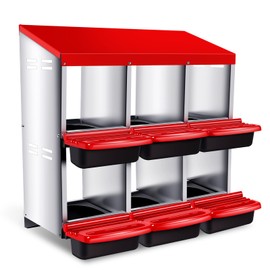 Chitidr Chicken Nesting Box, 6 Compartments Metal Chicken Laying Box with Roll Away Egg Collection and Perch, Rust Proofed Wall Mount Poultry Nesting Box for Hens (Red)