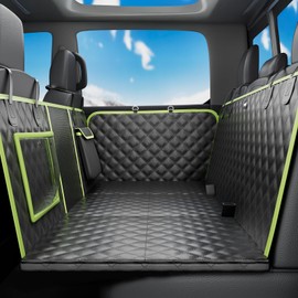 Back Seat Extender for Dogs 57 * 28.7 in, Waterproof Leather Fabric Dog Car Seat Cover for Back Seat, Foldable in the Car, Hard PVC Panels Bottom Support to 330 lbs, Full Coverage for Full Size Truck