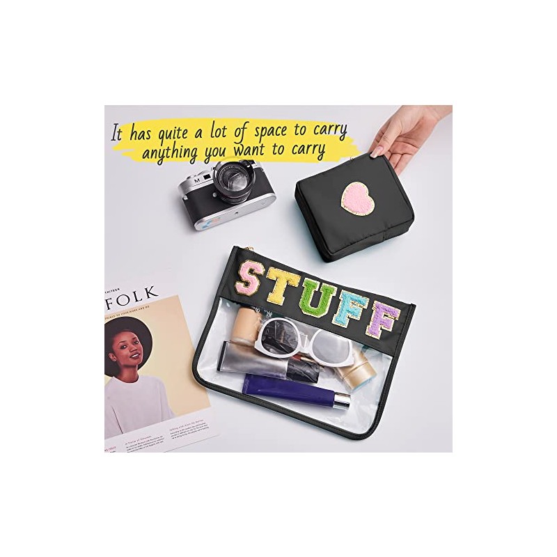 Bolsa de cosméticos, 2 bolsas de maquillaje con letras, Negro