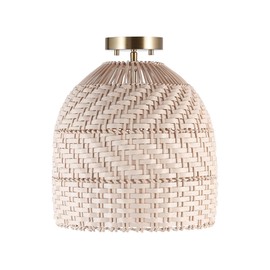 GLOBE 65790 Artessa 1-Light Flush Mount Ceiling Light, Matte Brass, Cream Rattan Shade, Bulb Not Included