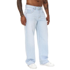 WAISUNZLM Men's Relaxed Fit Straight Leg Baggy Jeans Big & Tall Comfort Denim Pants 2025 Light Blue