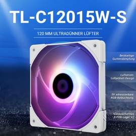 Thermalright TL-C12015W-S CPU Fan, Computer Case Fan, Quiet, 4-Pin PWM ARGB PC Fan, 15 mm Slimline Cooling Fan, 120 mm CPU Fan (White ARGB)