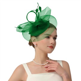 2025 Kentucky Derby Fascinators Hats for Women Tea Party Wedding Church Hats Headwear Hair Clip, Green, One Size