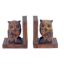 Handcrafted Wooden Owl Bookends, Decorative Book Holders, 17 cm Height, 14 cm Width