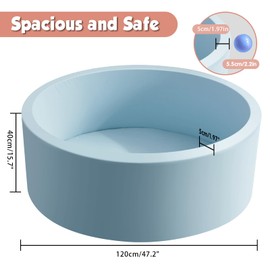 Aunekiv 47.2" x 15.7" Foam Ball Pit for Toddlers, Baby Round Balls Pool for Babies 1-3, Kids Play Ball Pits Ideal Gift for Boys and Girls, Balls Not Included, Lightblue