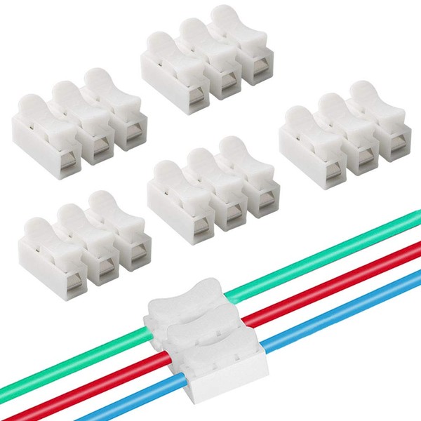 FULARR 40PCS Premium CH3 Spring Wire Connector Set, Easy Push Quick Wire Connectors, Electrical Cable Clamp Terminal Block Connectors, LED Strip Light Wire Connections(White)
