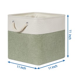 Temary Cube for Shelves 11 Inch Bin 4Pack Fabric Storage Baskets for Organizing Toys, Clothes, Decorative Baskets with Rope Handles (White&Green)