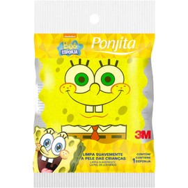 3M Ponjita, Esponja de Baño para Niños Bob Esponja, Suave, 12,5 cm x 10,5 cm, 1 Unidad