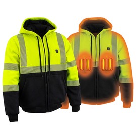 Nexgen Heat NXM1773SET Men's Heated Neon Green High Visibility Work Hoodie - for Outdoor Winter Cold Weather Activities - Large