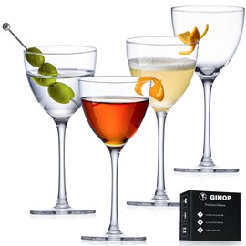 GIHOP Nick and Nora Cocktail Glasses, 5.8Oz Hand Blown Martini Glasses Set of 4, 100% Lead-Free Craystal Coupe Glassware, Small Cocktail Glasses for Manhattan, Cosmopolitan, Espresso with Gift Box