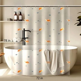 Clear Goldfish Shower Curtain Liner with Design, Lightweight Plastic Transparent See Through Shower Curtain Fish with 12 Hooks for Bathroom, 72x78 Grommet Cute Animal Long Shower Curtains Liner
