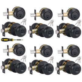（6 Sets） All Keyed Alike Entry Door Knobs and Single Cylinder Deadbolt Lock Combo Set, Security for Entrance and Front Door with Classic Matte Black Finish by Lanwandeng