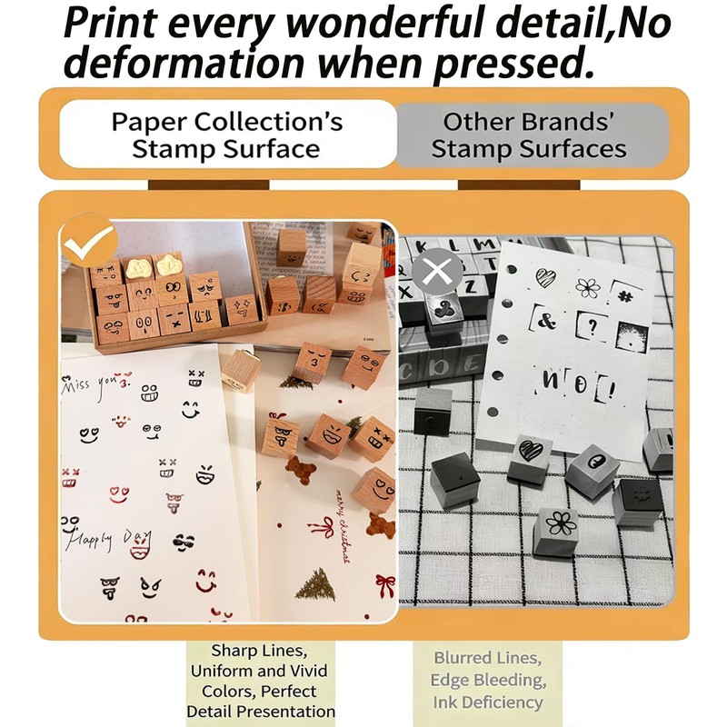 Wissppoott Mood Expression Wooden Rubber Stamps Kit - 25Pcs 3/5
