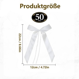 Pack of 50 Car Bows Wedding Car Decoration, Car Decoration Bows, Wedding Car Bow, Wedding Decoration Ribbon, Wedding Bows Easy to Tie on the Car, for Bridal Car, Wedding Party etc. (12 x 22 cm)