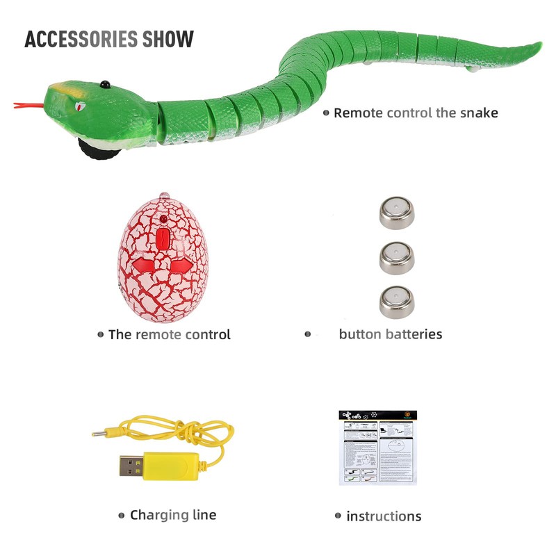 RC Snake Toy Retractable Tongue Swinging Tail Sliding Motion USB
