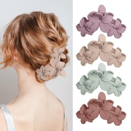 Flower Hair Claw Clips, Non-Slip Matte Hawaiian Flower Claw Clips 11 cm Hair Jaw Clip Clamp Strong Hold Headdresses Hair Styling Accessories for Women and Girls Long Thick Thin Curly Wavy Hair 4Pcs