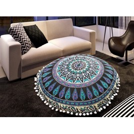My Dream Carts Floor Pillow “Cover Only” Round Cushion Cover Meditation Seating Pillows for Adults Pouf Mandala Seats Hippie Cushions Large Cotton Decorative Bohemian (22” Pillow Cover,Without Filler