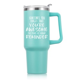 NOWWISH Inspirational Gifts for Women, Sometimes You Forget You're Awesome 40 oz Tumbler with Handle and Straw, Birthday Gifts for Her Girlfriend Sister - Green