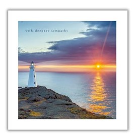 Sympathy Card - With Deepest Sympathy - Lighthouse and Sunset Photographic Design - Made in the UK - Eco-Friendly