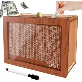 Cash Vault Wooden Savings Box 10000 - Money Bank With Target & Numbers for Cash Saving for Friends (10000 Dollar)