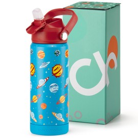 Choco Mocha Children's Stainless Steel Water Bottle with Straw for Boys Thermos Flask Children Leak-Proof Water Bottle Insulated Water Bottle for School BPA-Free 14 oz / 450 ml, Colour Gradient