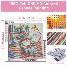 Gnome Diamond Painting Kits for Adults-Diamond Art for Adult Gnomes, Books Gem Painting Crafts Kits Gift, DIY 5D Gem Art Perfect for Home Wall Decor Gifts (14x14inch)