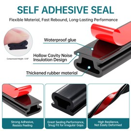 Door Seal Strip - Thick Black Rubber, Fits 0.16-0.23 in Gaps, 1 Roll