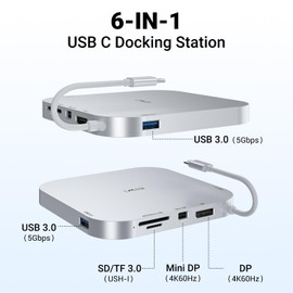 JESWO Mac mini M4 Dock Hub, Compatible with Mac mini M4 and M4 Pro 2024, Featuring a 4K60Hz DP & miniDP Port, 5Gbps USB Port, and SD/TF Card Slot