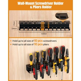 AHOWPD Wall Mount Hand Tool Organizer - Screwdriver Pliers Organizer, Hammer Holder, Wrench Organizer, Power Tool Organizer, 3PCS Alloy Steel Hand Tool Storage Rack for Garage Workshop (Black)