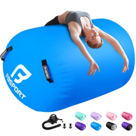 Air Roller Gymnastics Barrel, Inflatable Gymnastics Air Roller Inflatable Air Gymnastics Mat with Electric Pump for Yoga Cheerleading Training Home Outdoor Use (39x24inch Blue)