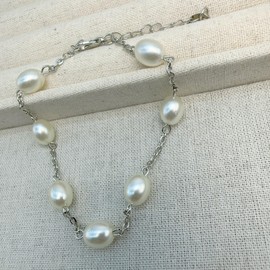 Anklet for Women Layered Anklets Women Double Heart Silver Bohemian Pearls Flat Chain Ankle Bracelet Charm Beaded Dainty Foot Jewelry Heart Charm Dainty Layer Anklets Trendy, One Size, Zinc, no