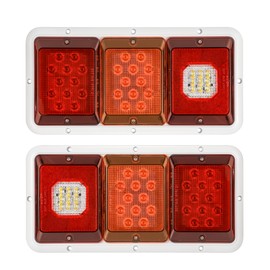 Partsam 2x LED Triple Tail Lights 45 LEDs, Rectangle Vertical Horizontal Mount LED Trailer Truck Camper RV Stop Turn Tail Lights Backup Reverse Taillights w Gasket White Base Amber/Red/Clear Lens 12V